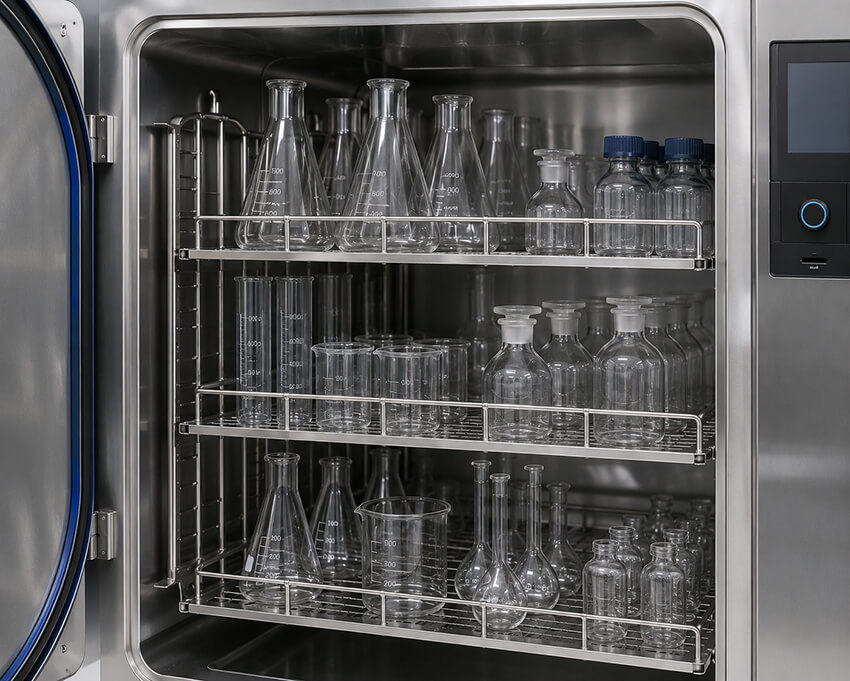 glassware and bottles for vertical autoclave